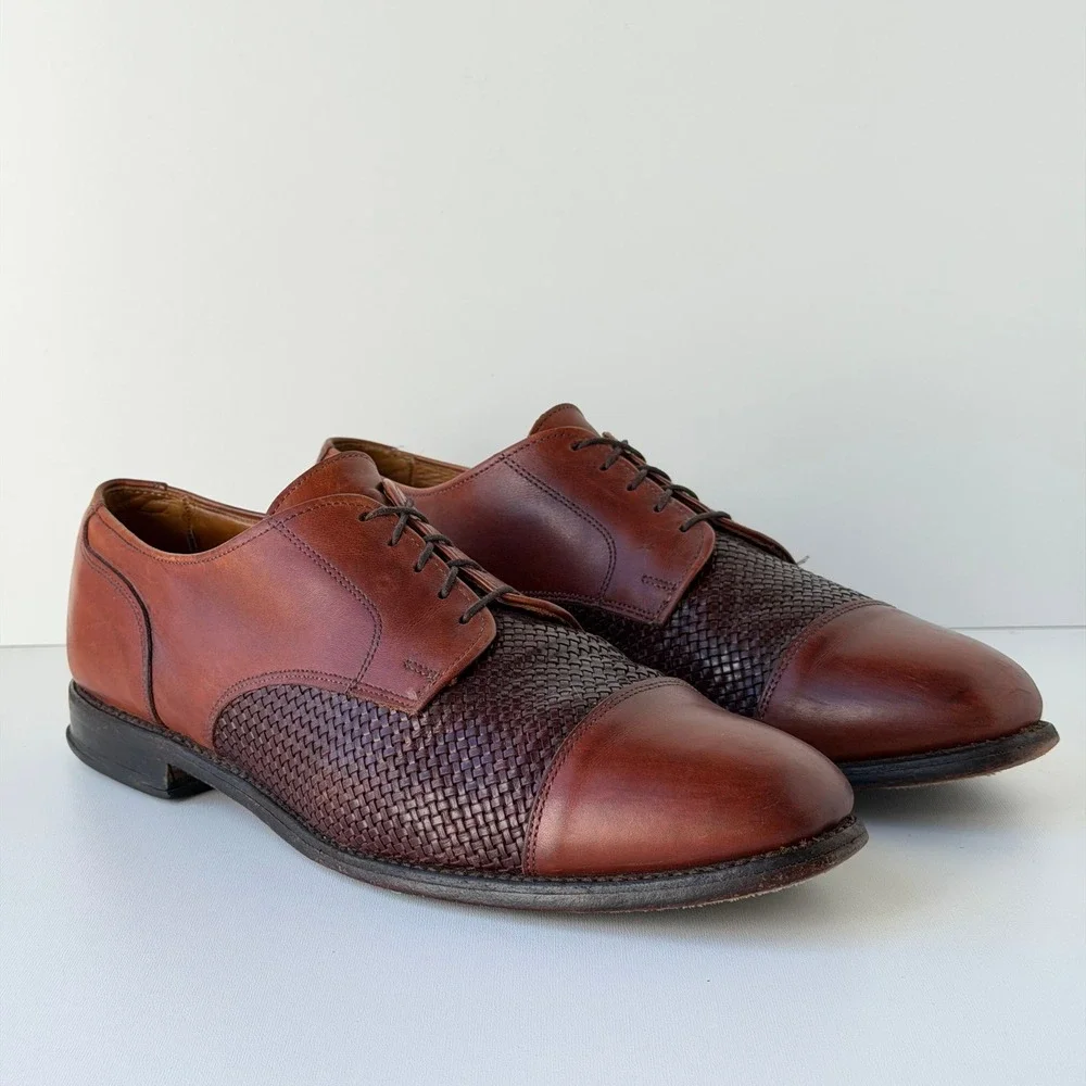 Allen Edmonds Lauderdale Oxford Mens 12 Brown Woven Leather Cap Toe Shoes USA